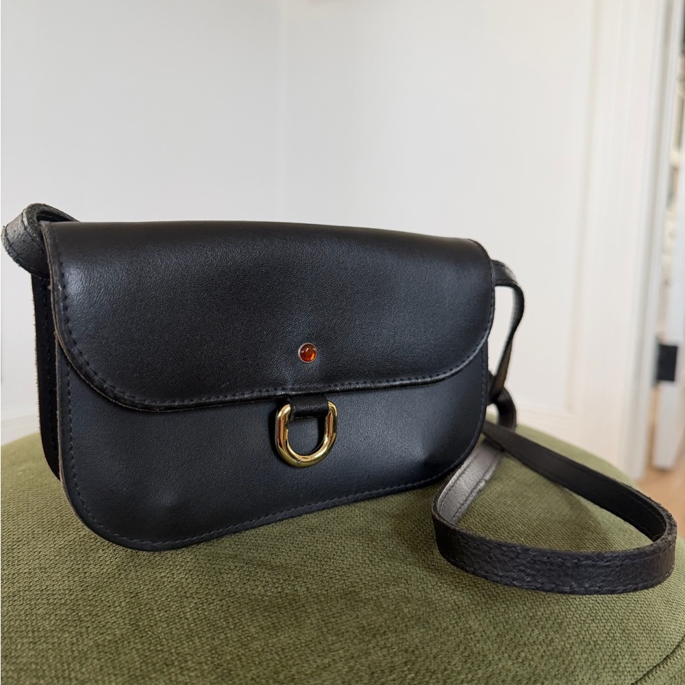Batycki Elegant Black Leather small, crossbody bag with real amber eye